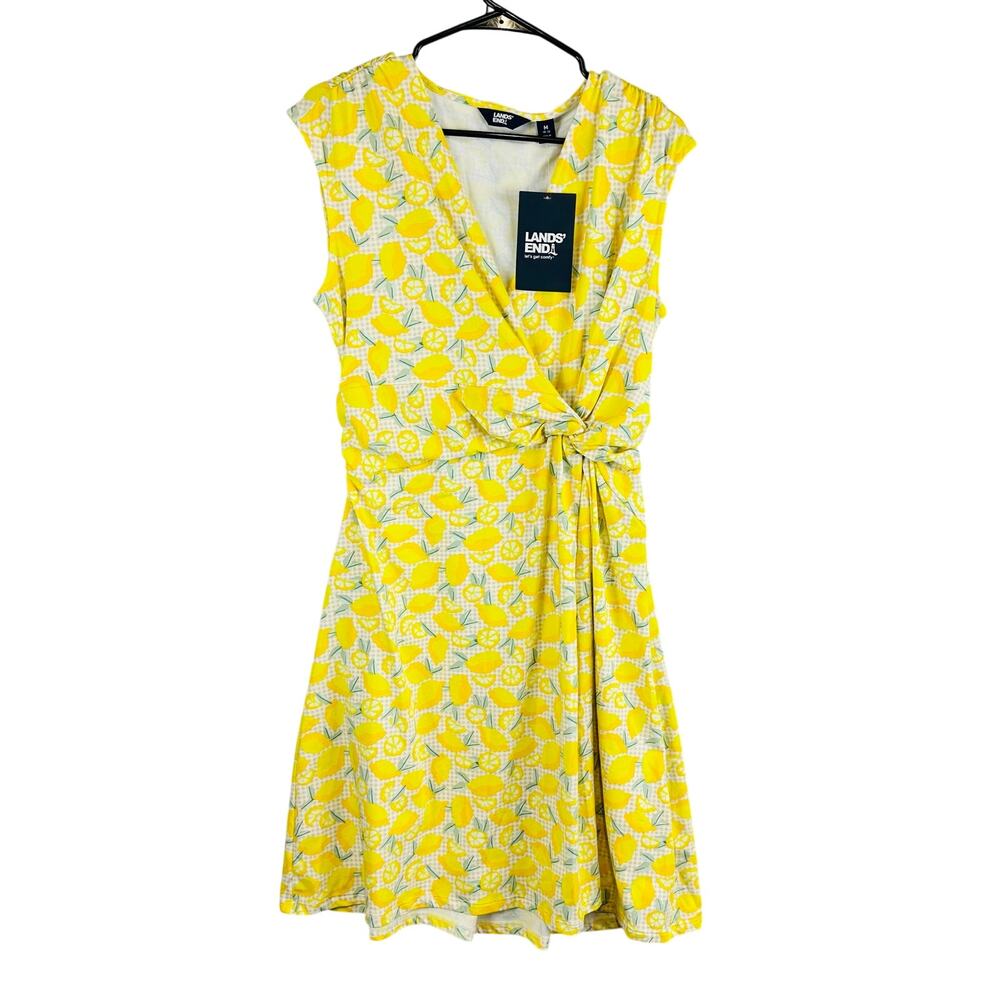 New‎ Lands End Womans Medium 10-12 Dress Lemons Sleeveless V Neck Twist NWT
